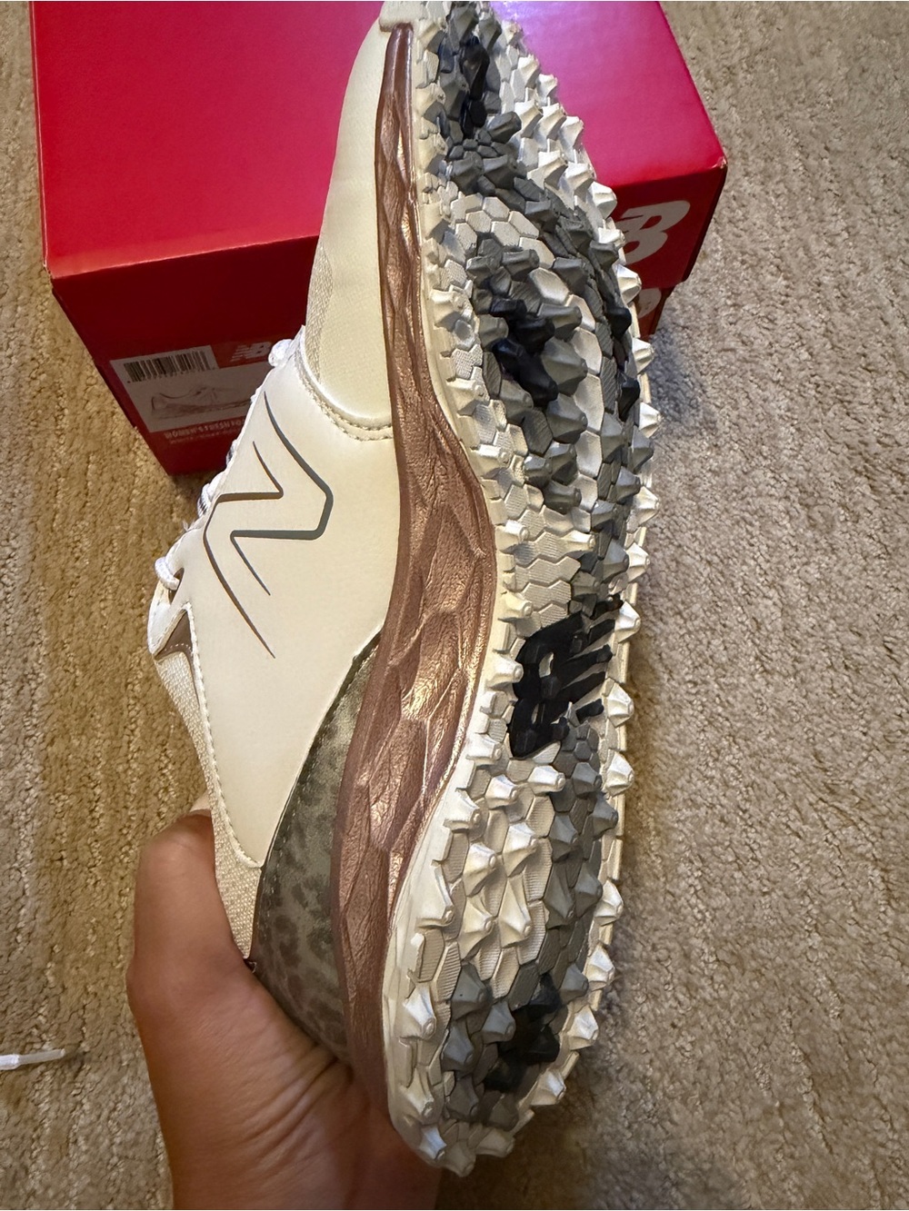 New Balance Women’s White and Rose Gold Athletic Sneakers - golf shoes - Picture 8 of 8